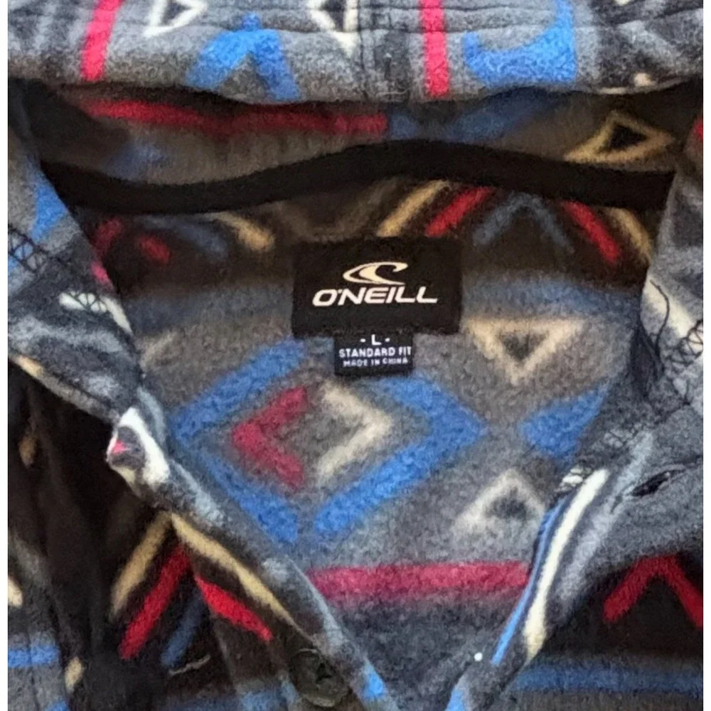 O'Neill Fleece Hoodie Aztec Tribal Men's L Patterned Pullover Pouch 3 Button